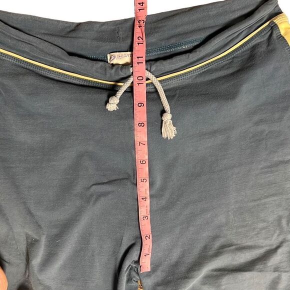 Le Coq Sportif Cropped Wide Leg Blue w/ Yellow Stripes Cotton Drawstring Pants - Picture 6 of 7